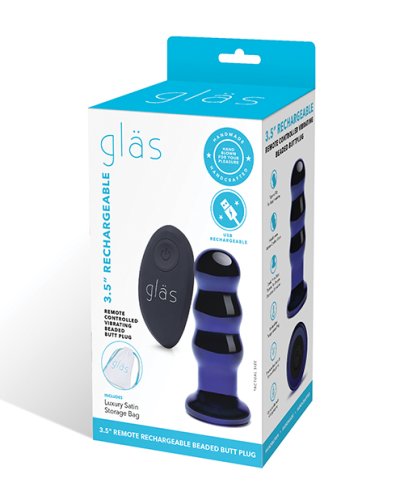 Glas 3.5\" Rechargeable Vibrating Beaded Butt Plug - Blue