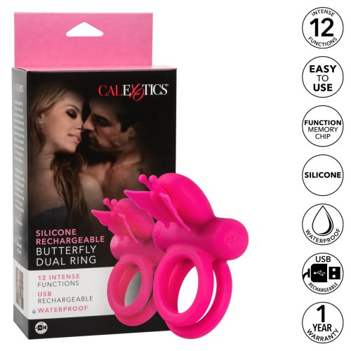 SILICONE RECHARGEABLE BUTTERFLY DUAL RING