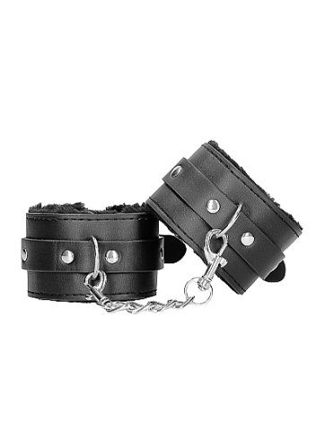 B&W HAND CUFFS W/ STRAPS BONDED LEATHER