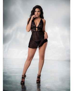 Lace & Mesh Babydoll & G-String Black L/XL