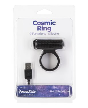 Cosmic Cock Ring w/Rechargeable Bullet - 9 Functions Black