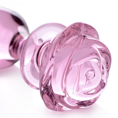 BOOTY SPARKS PINK ROSE GLASS LARGE ANAL PLUG