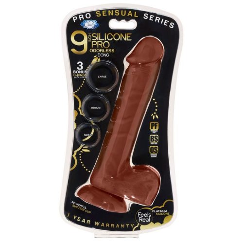 PRO SENSUAL PREMIUM SILICONE DONG W/ 3 C RINGS BROWN 9 \"