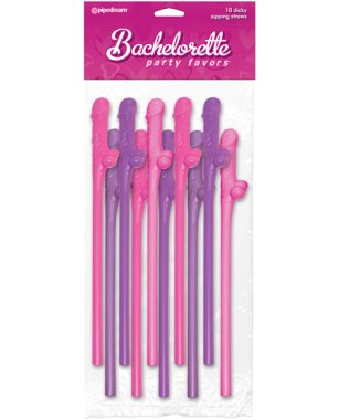 Bachelorette Party Favors Dicky Sipping Straws - Asst. Colors Pack of 10