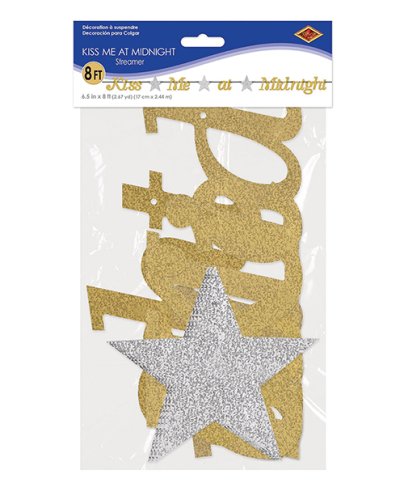 New Year\'s Kiss Me at Midnight Streamer - Gold/Silver