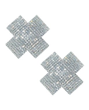 Neva Nude Cross Crystal Jewel Reusable Silicone Nipple Pasties - Clear O/S