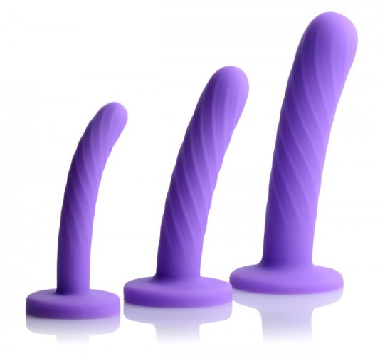 STRAP U TRI PLAY 3 PC SILICONE DILDO SET PURPLE