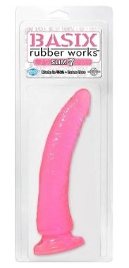 BASIX RUBBER WORKS 7IN PINK SLIM DONG W/ SUCTION CUP