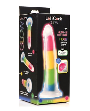Curve Toys Lollicock 7" Glow In The Dark Silicone Dildo - Rainbow