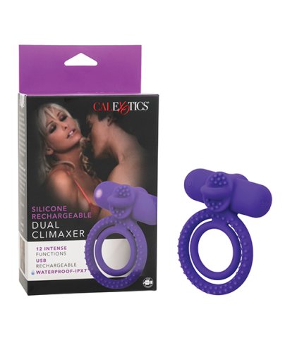 Couple\'s Enhancer Silicone Rechargeable Dual Climaxer Enhancer w/Flickering Tongue - Purple