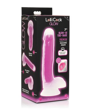 Curve Toys Lollicock 7" Glow In The Dark Silicone Dildo w/Balls - Purple