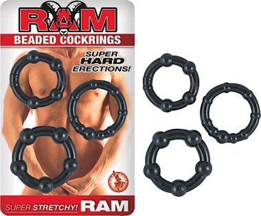 RAM BEADED COCKRINGS BLACK