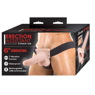 ERECTION ASSISTANT HOLLOW STRAP-ON 6 VIBRATING WHITE "