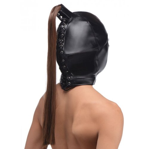 Ponytail Bondage Hood w 20\" Brunette