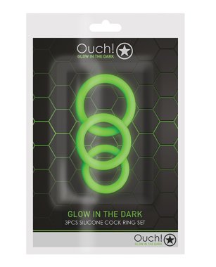 Shots Ouch 3 pc Cock Ring Set - Glow in the Dark