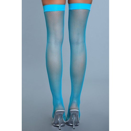 Nylon Fishnet Thigh Highs - Turquoise