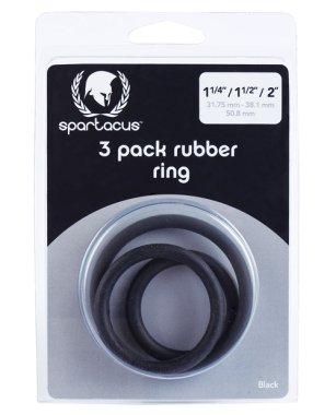 Spartacus Rubber Cock Ring Set - Black Pack of 3