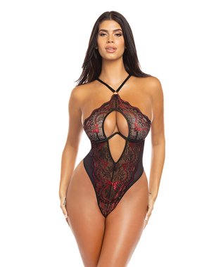 Maxi Unlined Monowire Galloon Lace Teddy w/O-Ring Detail Black/Red L/XL