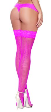 THIGH HIGHS FISHNET NEON PINK O/S