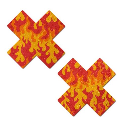 \'+ X Flaming Sparkle Cross Pasties *