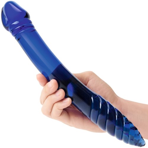 GLAS 11IN DOUBLE-SIDED GLASS DILDO W/ HANDLE GRIP