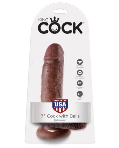 King Cock 7\" Cock w/Balls - Brown