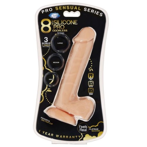 PRO SENSUAL PREMIUM SILICONE DONG W/ 3 C RINGS LIGHT 8 \"