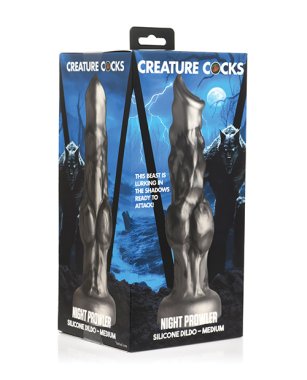 Creature Cocks Night Prowler Silicone Dildo - Medium Black/Silver