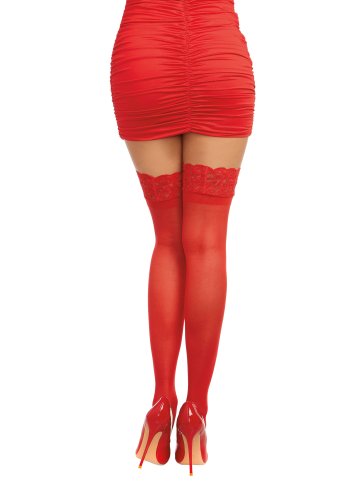 SHEER THIGH HIGH W/ STAY UP LACE TOP RED O/S