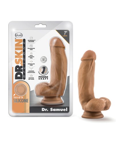 Blush Dr. Skin Silicone Dr. Samuel 7\" Dildo w/Balls - Mocha