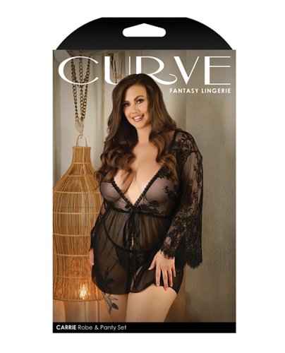 Curve Carrie Lace & Mesh Robe & Panty Black 3X/4X