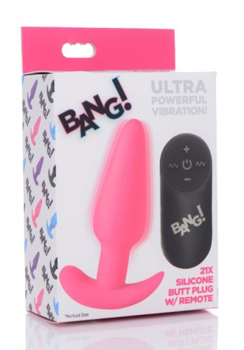 BANG! 21X VIBRATING SILICONE BUTT PLUG W/ REMOTE PINK