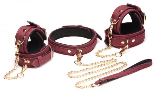 MASTER SERIES 6PC VELVET BONDAGE SET BURGUNDY