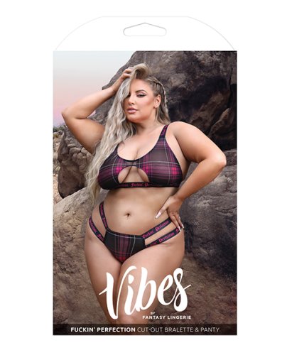 Vibes Fuckin\' Perfection Cutout Bralette & Panty Black/Pink QN