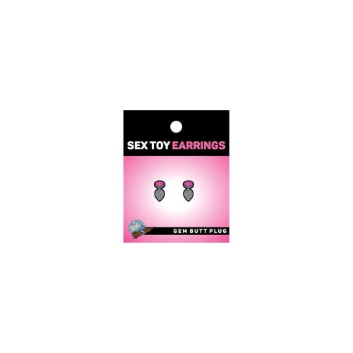 Gem Butt Plug Earrings - Pink/Silver *