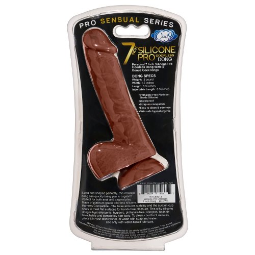 PRO SENSUAL PREMIUM SILICONE DONG W/ 3 C RINGS BROWN 7 \"