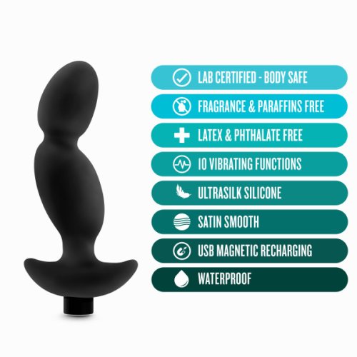 ANAL ADVENTURES PLATINUM SILICONE VIBRATING PROSTATE MASSAGER 04 BLACK