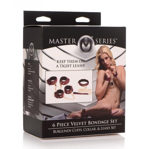 6 Piece Velvet Bondage Set - Burgundy