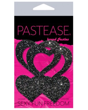 Pastease Premium Glitter Peek a Boob Hearts - Black O/S