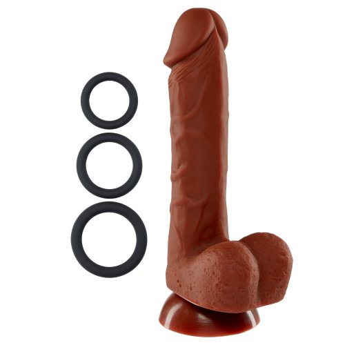 PRO SENSUAL PREMIUM SILICONE DONG W/ 3 C RINGS BROWN 7 \"