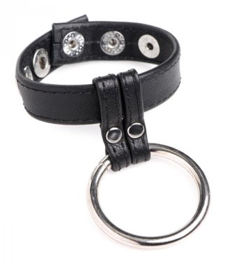 Leather & Steel Cock & Ball Ring - Black