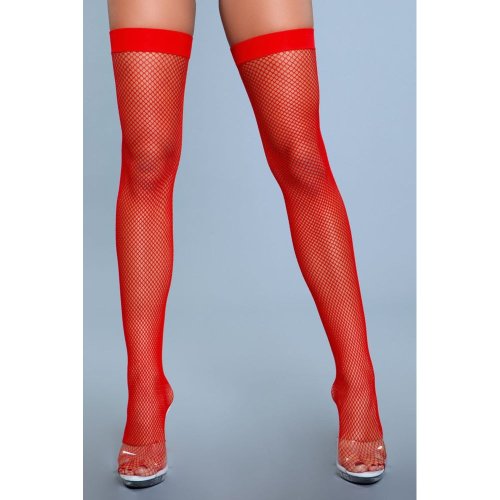 Nylon Fishnet Thigh Highs - Red