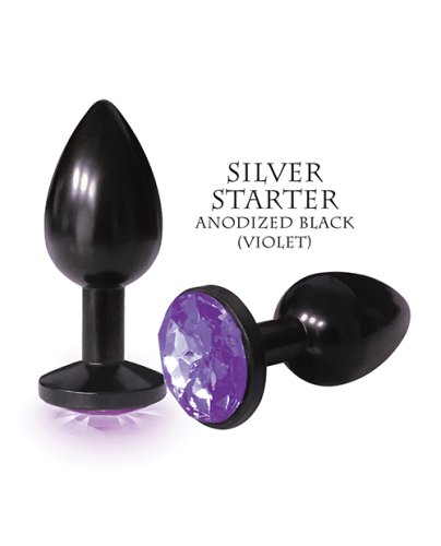 The 9\'s The Silver Starter Bejeweled Round Stainless Steel Plug - Black/Violet