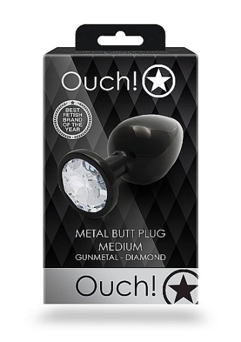 ROUND GEM BUTT PLUG MEDIUM GUNMETAL DIAMOND