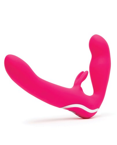 HAPPY RABBIT RECHARGEABLE PINK VIBRATING STRAPLESS STRAP ON