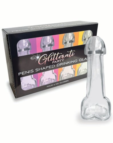 GLITTERATI PENIS 6OZ DRINKING GLASS PACK OF 4