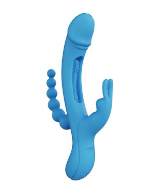 NO ETA $Trilux Kinky Finger Rabbit Vibrator w/ Anal Beads - Blue