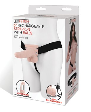 Lux Fetish 6" Rechargeable Strap On w/Balls - Ivory