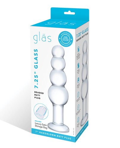 Glas 7.25\" Glass Beaded Butt Plug - Clear