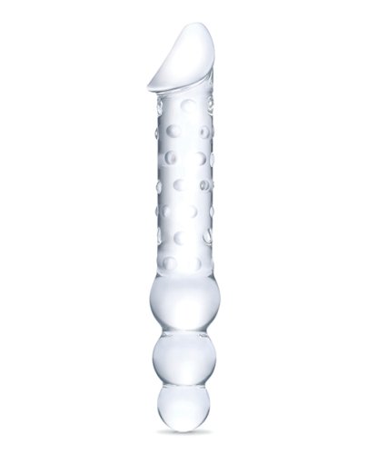 Glas 12\" Double Ended Glass Dildo w/Anal Beads - Clear
